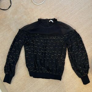 Black Ramy Brook blouse with gold polka dots